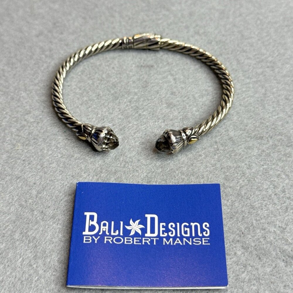 Cable Cuff Bracelet White Topaz Twist 18K Gold Sterling Silver Bali Designs 7" - Picture 9 of 11